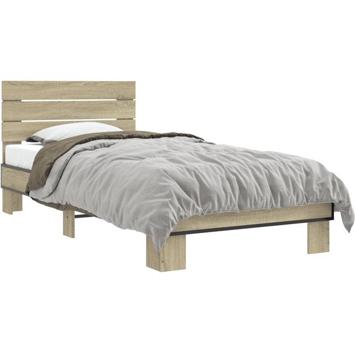 Vidaxl estructura cama madera ingeniería metal roble sonoma 90x200 cm