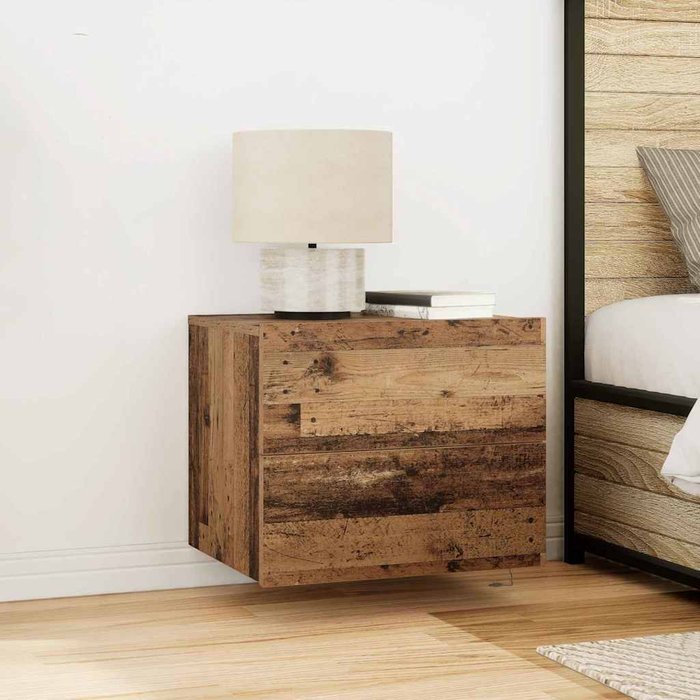 Mesilla de noche con cajón, 2 piezas, madera antigua, 50 x 39 x 41 cm
