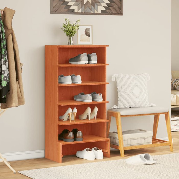 Zapatero encerado marrón 52x30x104 cm madera maciza de pino