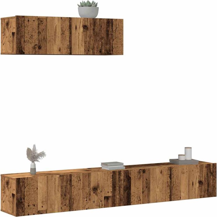 Conjunto de mueble de tv 3 piezas montado la pared madera vieja vidaxl