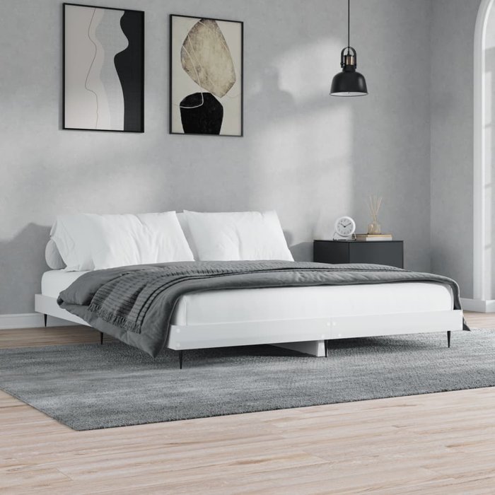 Vidaxl estructura de cama madera de ingeniería blanco brillo 200x200cm