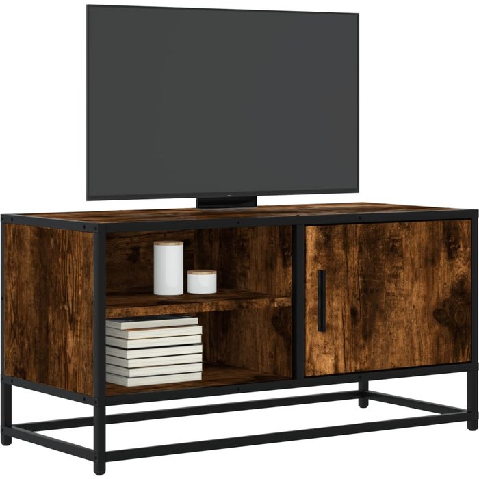 Mueble de tv de roble ahumado 80x34,5x40 cm de madera contrachapada y metal