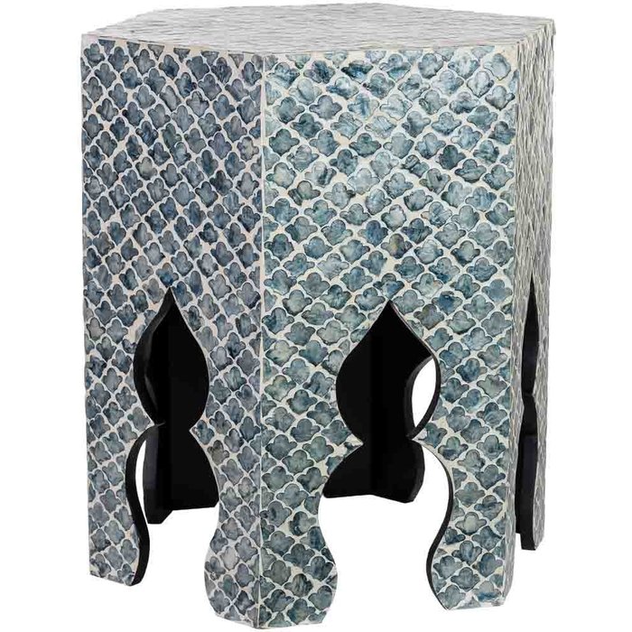 Mesa auxiliar de madera y capiz gris 45x40x50h cm