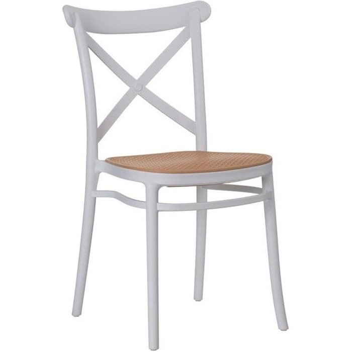 Silla colonial kantik en madera y ratán sintético blanco.