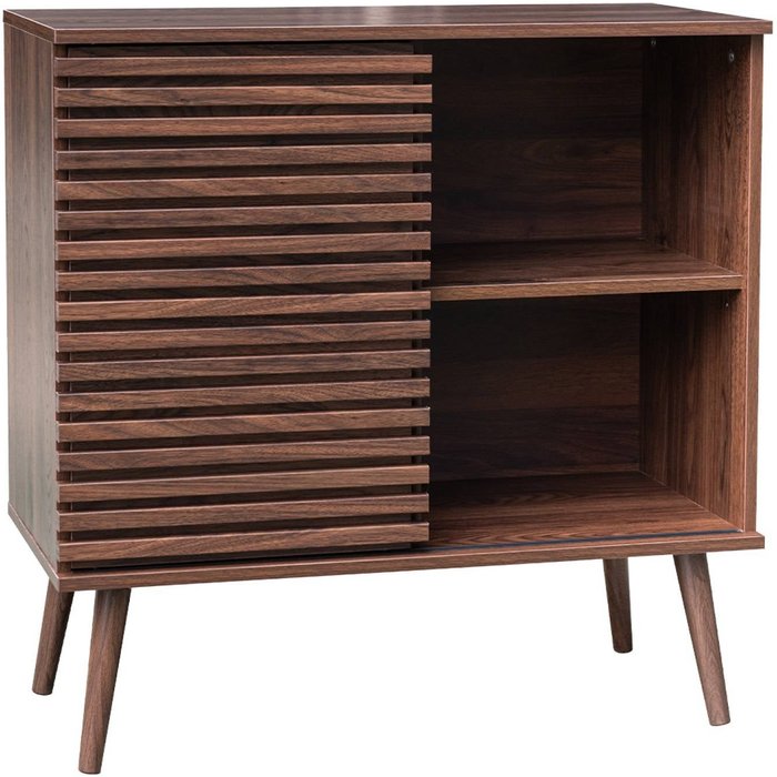 Aparador escandinavo con decoración de madera, 80cm nogal - 80x39x80 cm