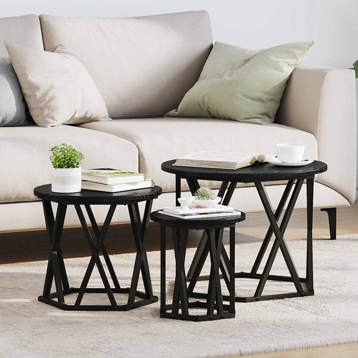 Mesa auxiliar apilable, 3 piezas, roble negro.