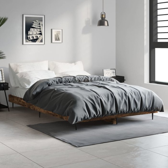 Vidaxl estructura de cama sin colchón madera roble ahumado 120x190 cm