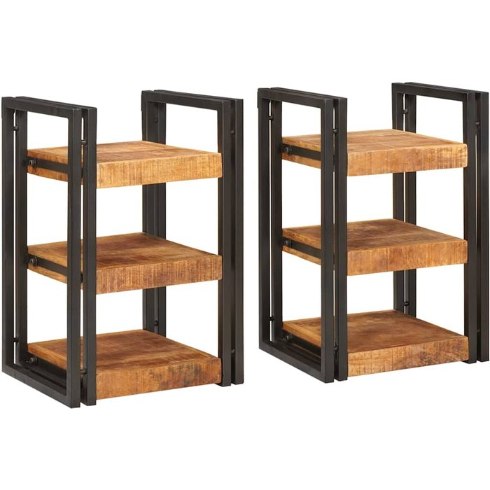 Vidaxl mesa de noche 2 pcs marrón y negro madera de mango maciza