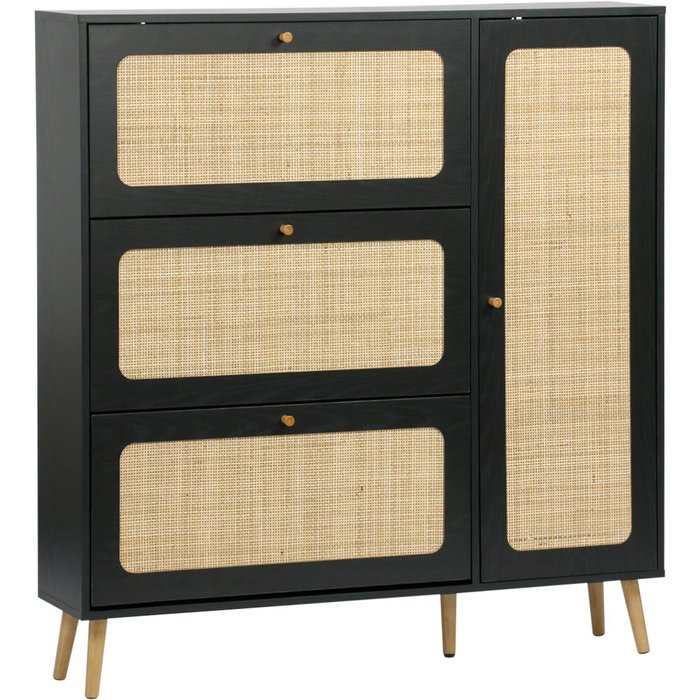 Mueble para zapatos de caña con 3 cajones negro - 120x24x125 cm