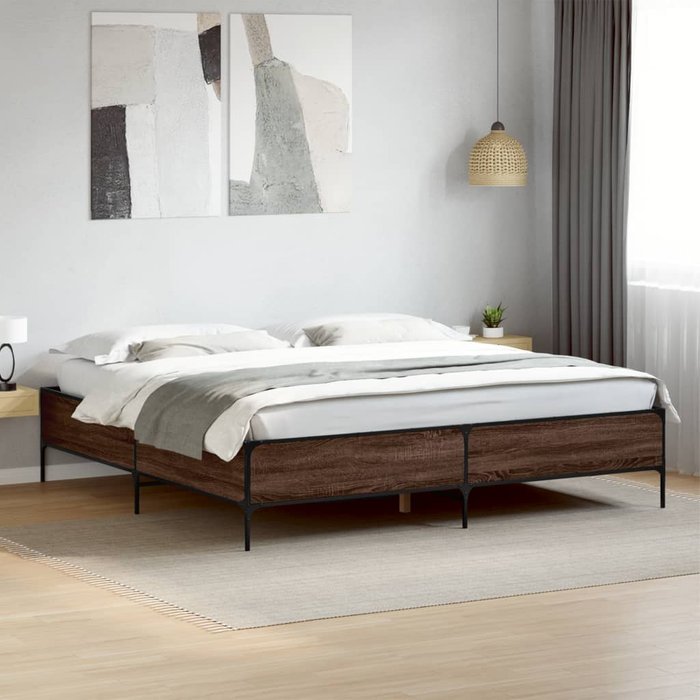 Vidaxl estructura cama madera ingeniería metal marrón roble 200x200 cm