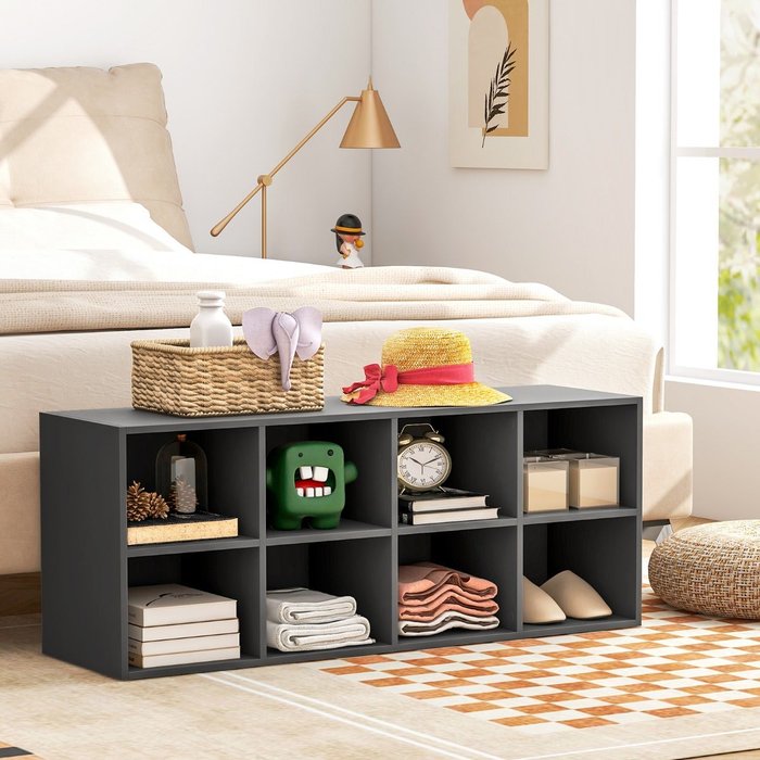 Banco organizador para zapatos con 8 cubos y estante gris para entrada y sala