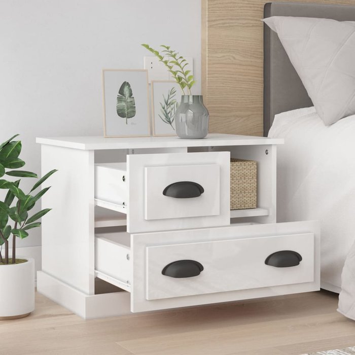 Mesita de noche blanca brillo 60x39x45 cm
