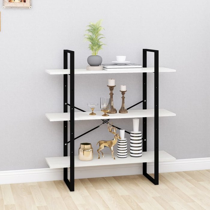 Librería 3 niveles blanco 100x30x105 cm madera maciza de pino
