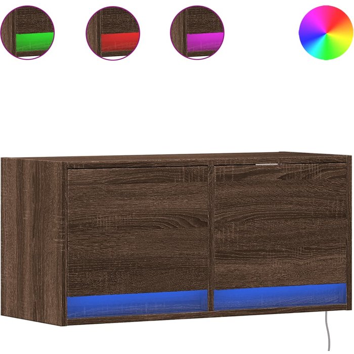 Mueble de tv de pared con luces led roble marrón 80x31x35 cm - comfortxl