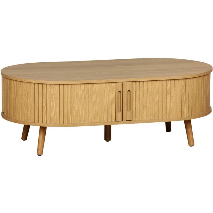 Mesa de centro con puertas correderas y efecto madera natural - 110x59x39 cm