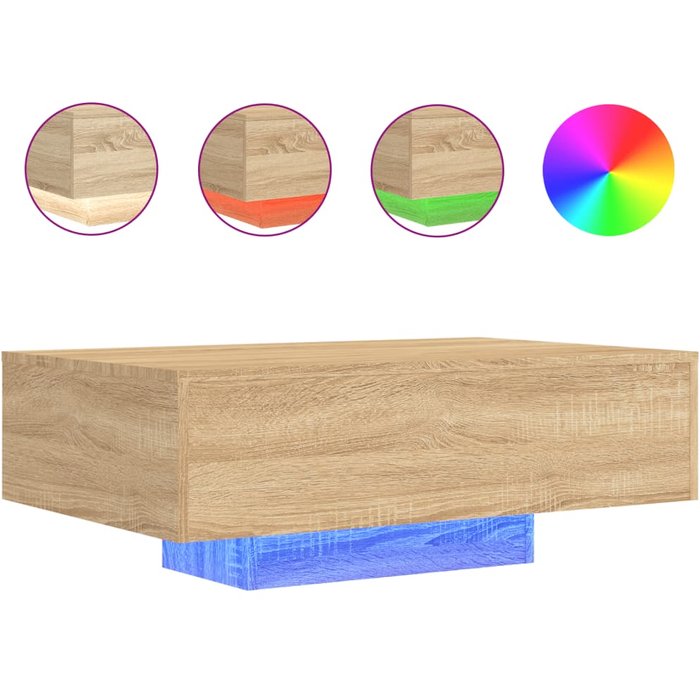 Mesa de centro de roble sonoma con luces led 85x55x31 cm - comfortxl