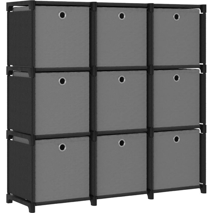 Estantería de 9 cubos con cajas, negra, 103x30x107,5 cm, tela - pangivo
