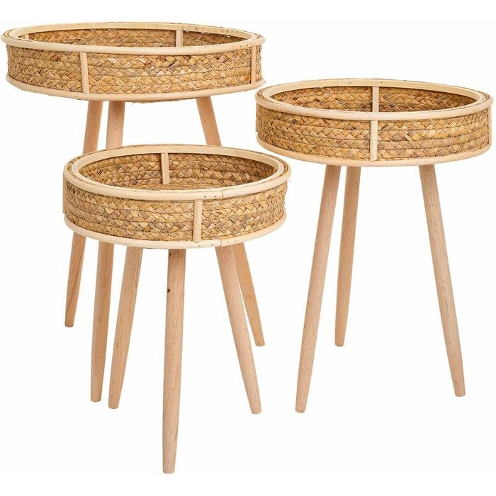 Set 3 mesas esquineras de bambú y madera marrones