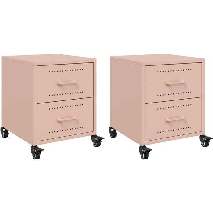 Pack 2 uds mesitas de noche,mesilla de noche acero rosa 36x39x43,5 cm cfw324136