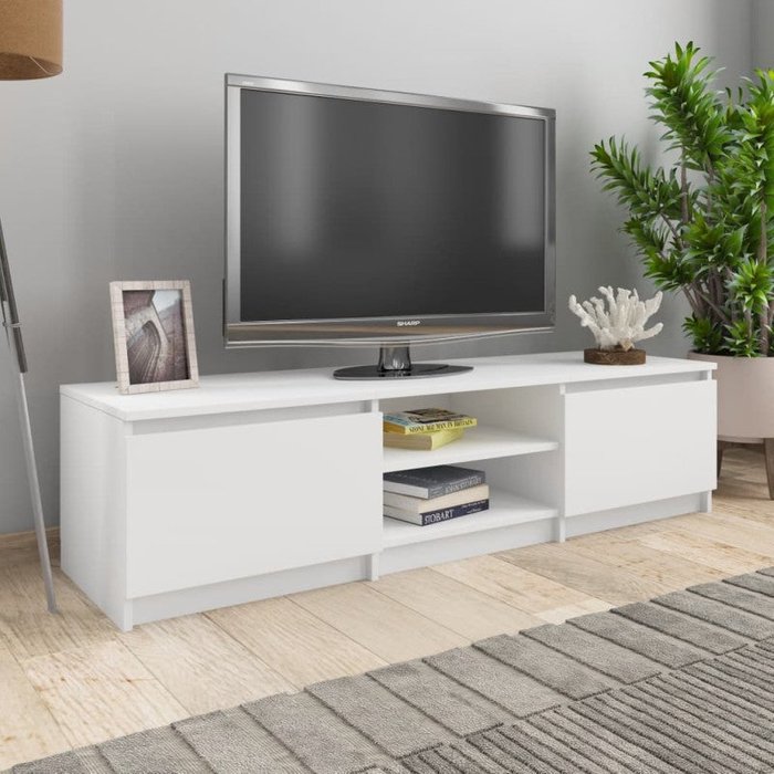 Mueble de tv phoebe 2 puertas + 2 compartimentos blanco 35,5x140x40 cm