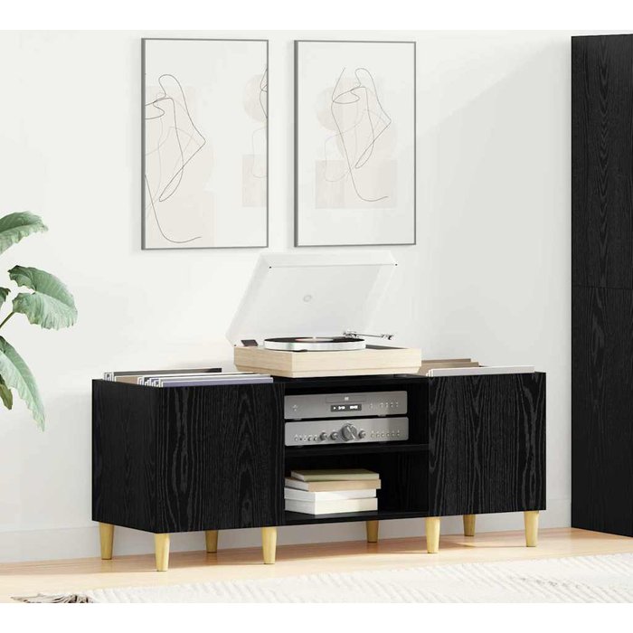 Mueble para discos de vinilo roble negro 121 x 38 x 48 cm