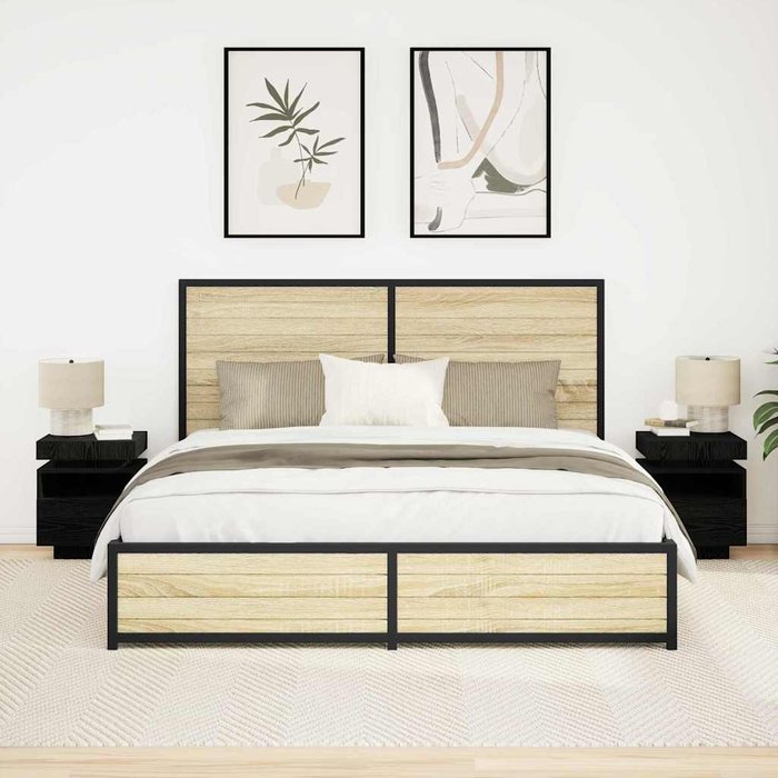 Mesita de noche, 2 piezas, roble negro, 40 x 39 x 48,5 cm