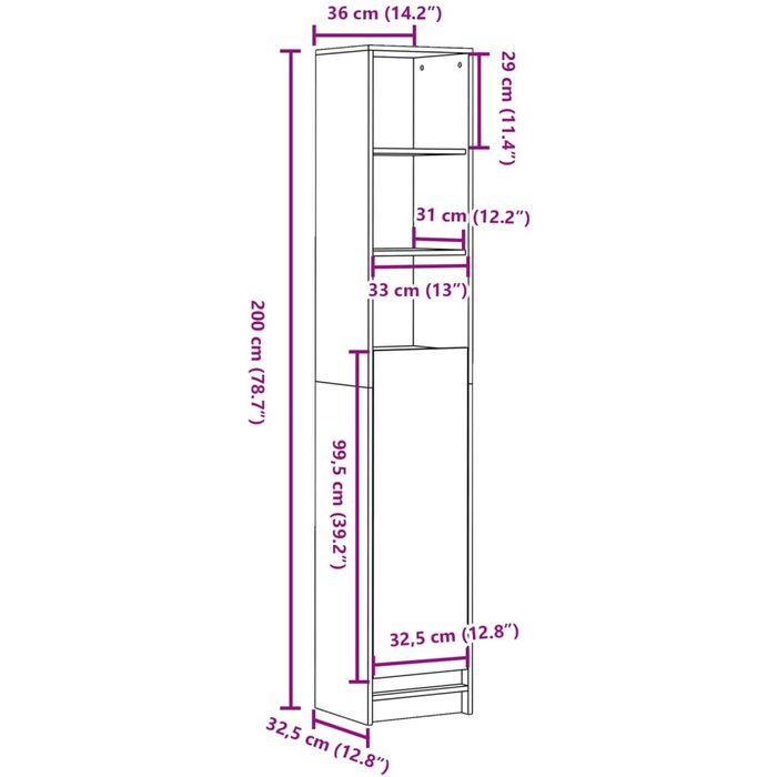Vidaxl aparador con led madera ingeniería roble sonoma 36x32,5x200 cm