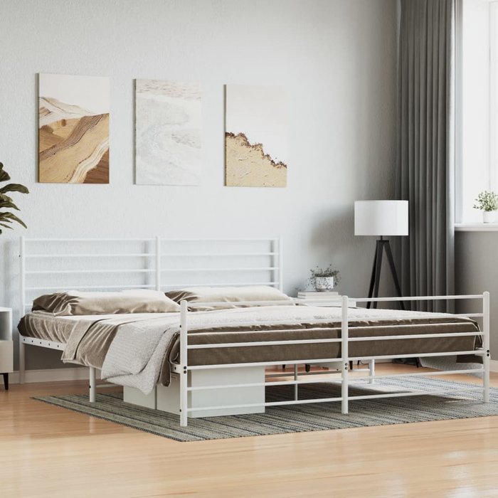 Estructura de cama de metal con cabecero/pie de cama blanco 193x203cm