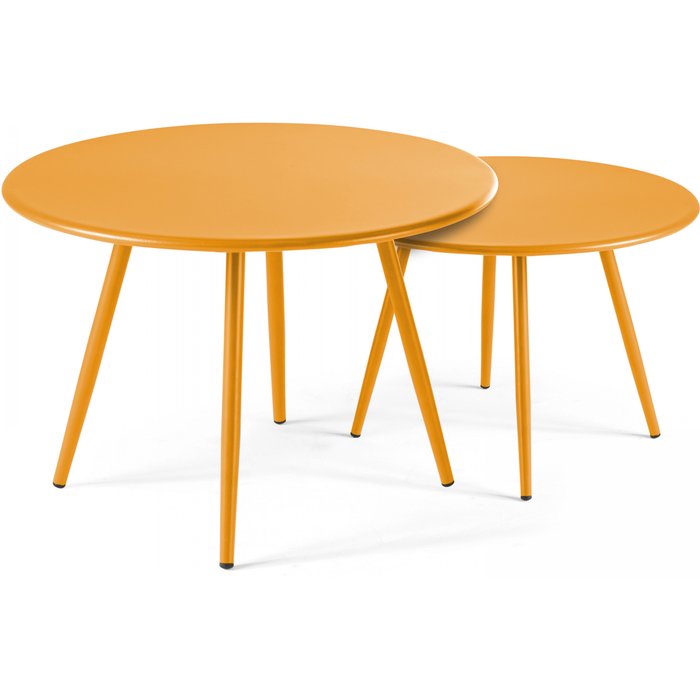 Lote de 2 mesas bajas de jardín de acero amarillo, palavas - oviala