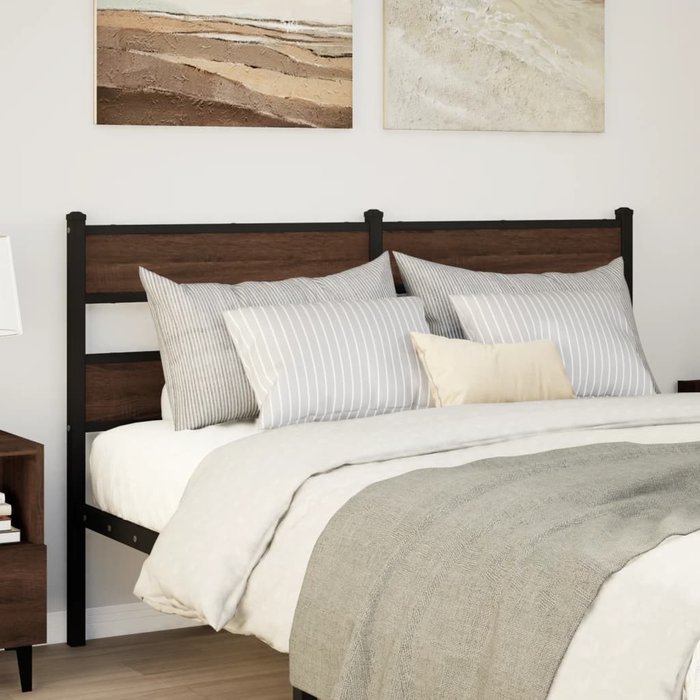 Maison exclusive - cabecero de acero y madera de ingeniería marrón roble 140 cm