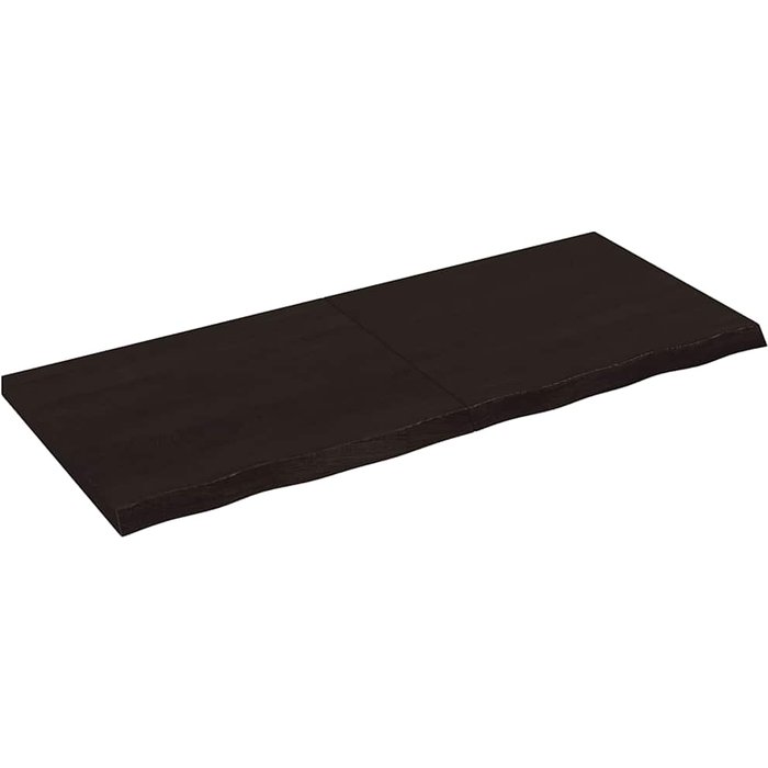 Tablero de mesa marrón oscuro hecho de madera maciza de roble tratada.