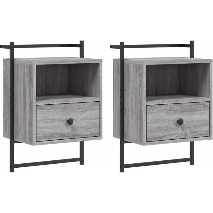 Mesita de noche de pared 2 piezas sonoma gris 40x30x61 cm