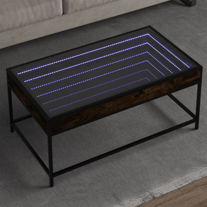Mesa de centro con iluminación led infinita, roble ahumado, 90x50x41 cm