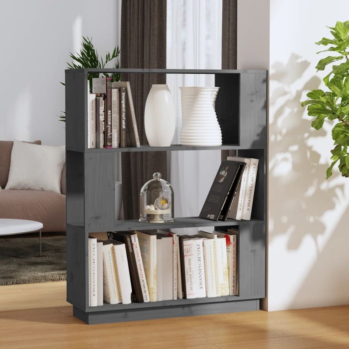 Librería/separador de ambientes gris 80x25x101 cm pino macizo