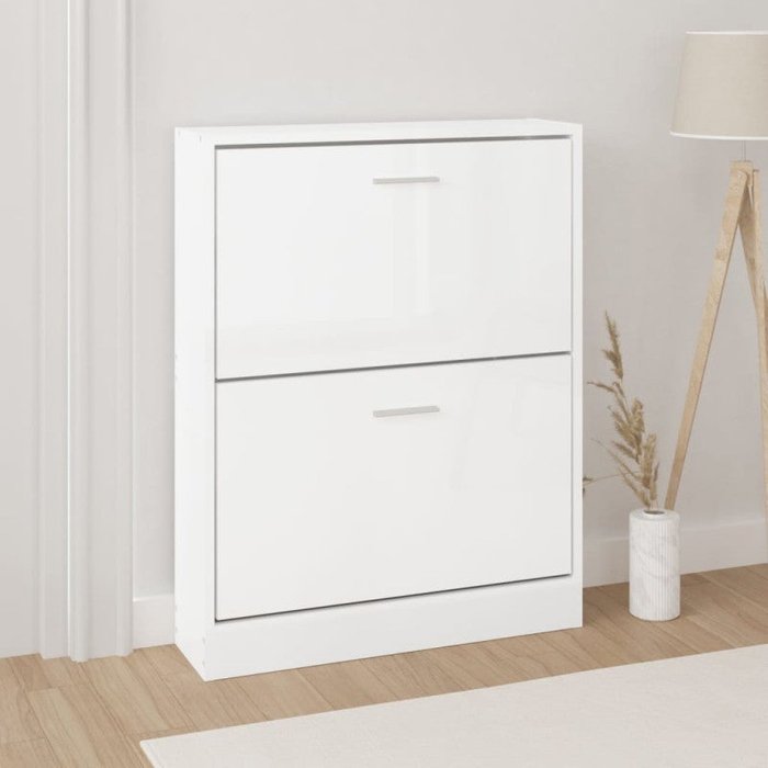 Vidaxl mueble zapatero madera contrachapada blanco brillo 59x17x81 cm