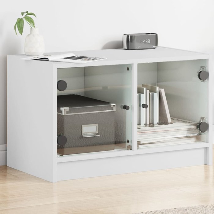 Maison exclusive - mueble de tv con puertas de vidrio blanco 68x37x42 cm