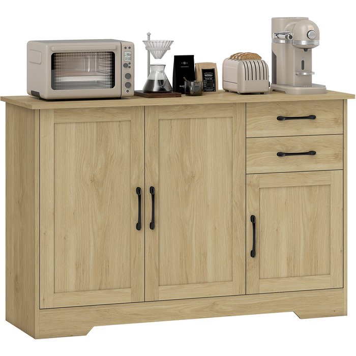 Aparador 3 puertas madera natural 2 cajones estante ajustable 120x38x79cm