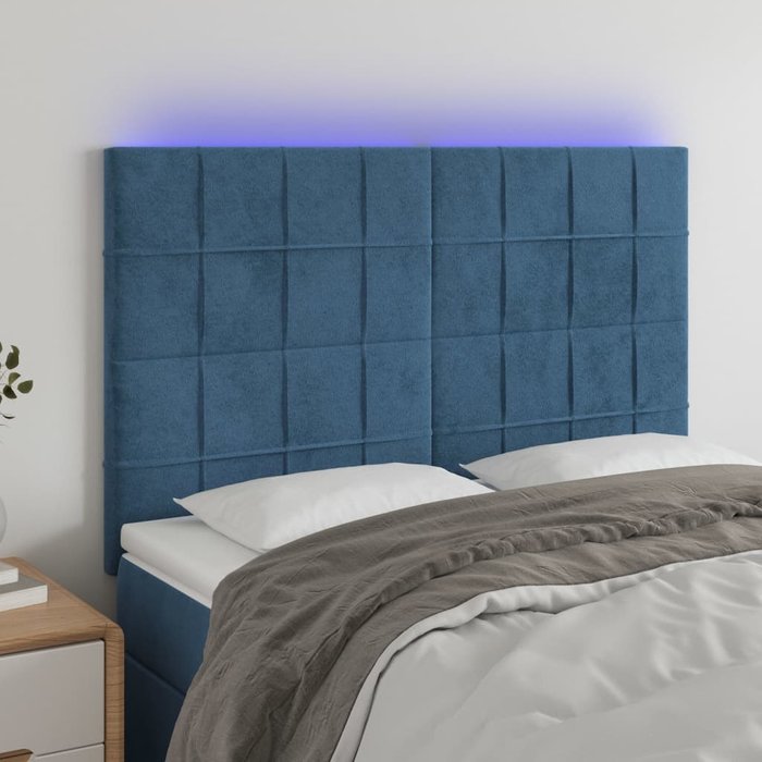 Cabecero led azul oscuro 144x5x118/128 cm terciopelo