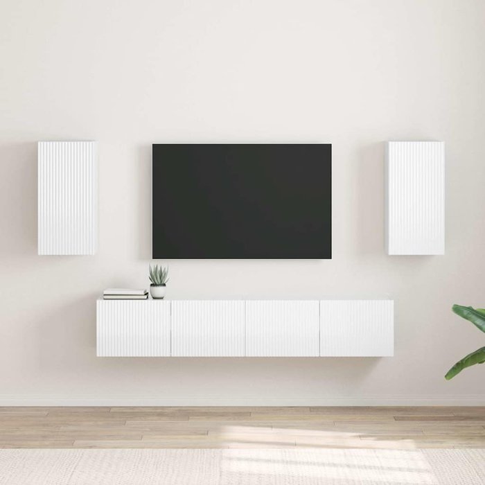 Mueble de tv de pared, 2 piezas, blanco brillo, 30 x 31 x 60 cm