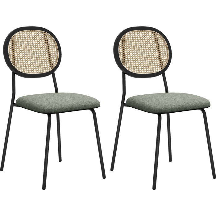 Sillas de comedor homcom poliéster, acero verde oscuro 44x54x87 cm 83a-176v00dg
