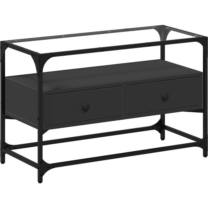 Mueble tv de cristal negro y madera compuesta 80x35x51 cm - comfortxl