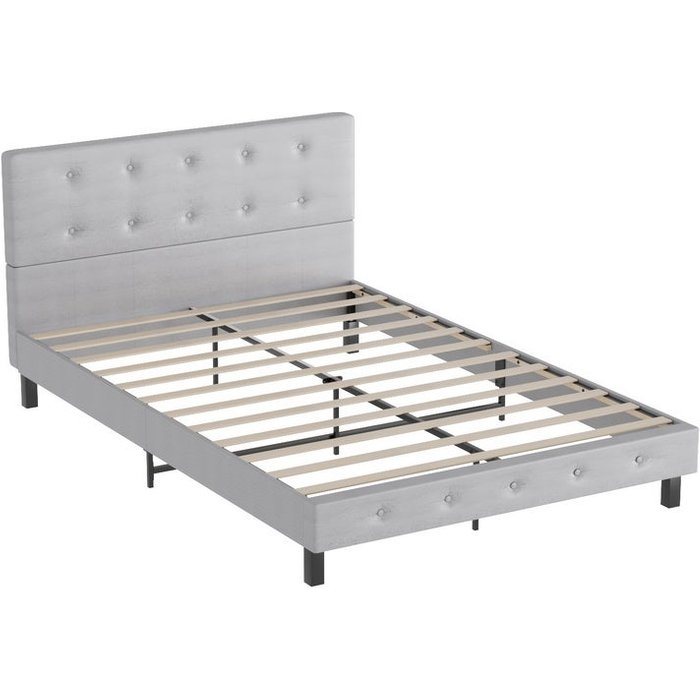 Marco de cama con 140x200cm cabecero de tela gris claro