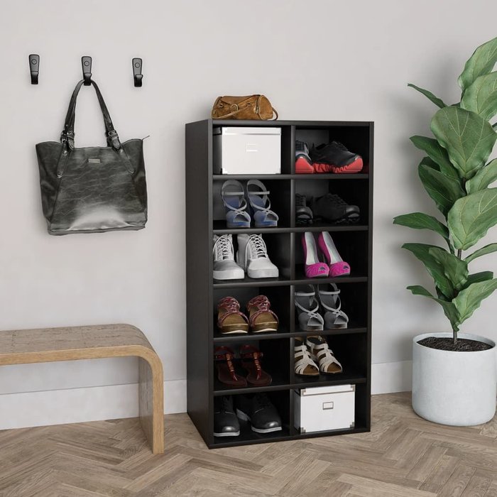 Zapatero negro de 54x34x100,5 cm, madera de ingeniería.