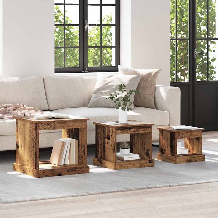 Maison exclusive - mesa de café 3 pcs madera vieja madera contrachapada