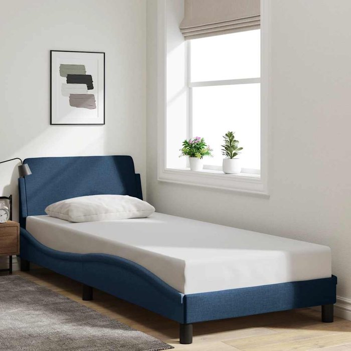 Estructura de cama con cabecero dover tela azul 90x200 cm vidaxl