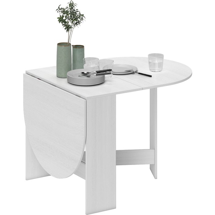 Mesa cocina plegable ovalada blanca 163x80x75cm laterales abatibles 6 personas