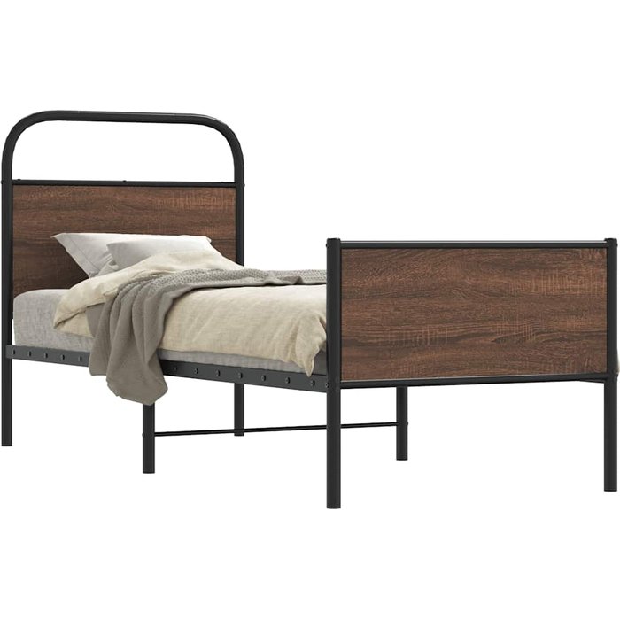 Estructura de cama sin colchón 80x200 cm de madera contrachapada de roble marrón