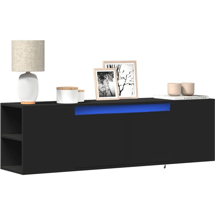 Mueble tv de pared con luces led negro 135x31x39,5 cm