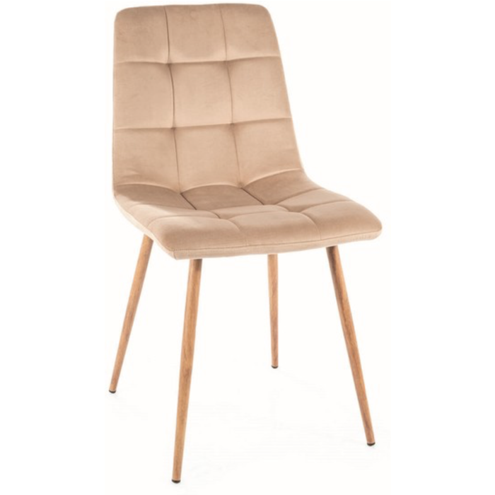 Silla de diseño frigg de roble y terciopelo beige