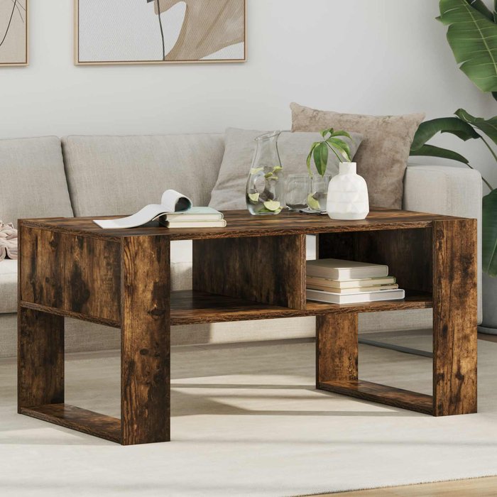 Mesa de centro, roble ahumado, 92 x 53 x 45 cm, madera de ingeniería